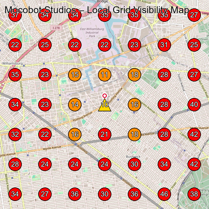 Mocobot Studios GeoGrid visibility map for Cleaning Products Supplier in Ridgewood